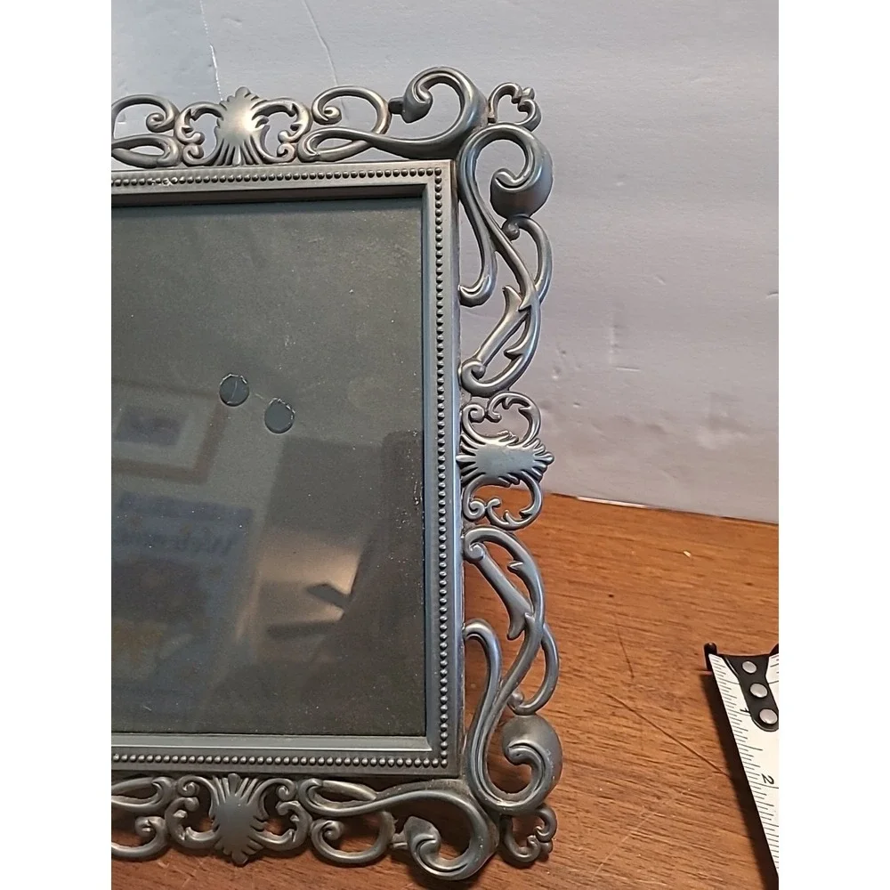 Vintage 5x7 Ornate Filigree Pewter Frame Stands‎ On Own Silver